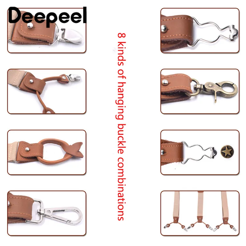 Deepeel 3 5X125cm Business Men Suspenders Multi-set Suit 3 6 Clips DIY Genuine Leather Strap For Gift2407