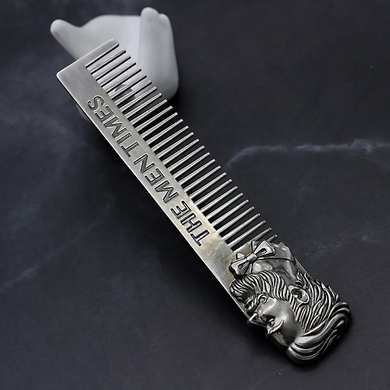 Peigne à barbe en acier inoxydable solide, outil de soins pour hommes, modèle de mise en forme, outils de coupe en acier, Pocket3865232