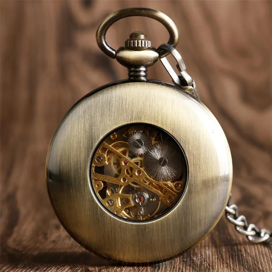 Vintage Watch Hand Weding Mechanical Pocket Watch Holzdesign halbe Retro -Uhr -Geschenke für Männer Frauen Reloj12548