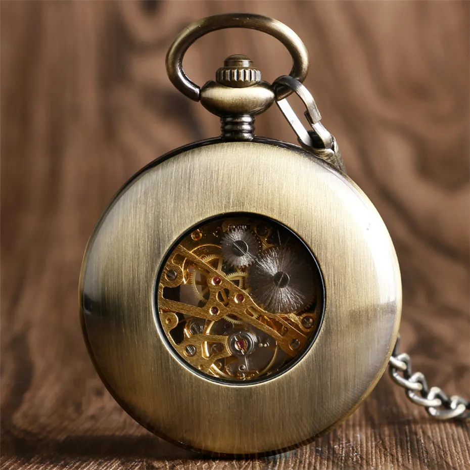 Vintage Watch Hand Winding Mechanical Pocket Watch Wood Design Half Retro Clock Gifts For Men Women Reloj1264y