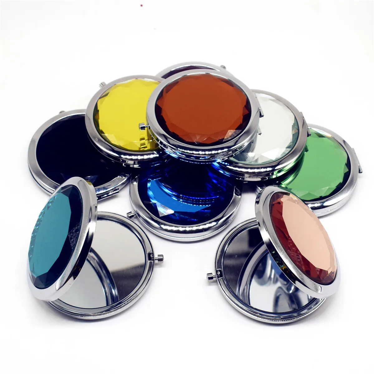 Miroir de maquillage en cristal, rond et pliable, Portable, Compact, or et argent, miroir de poche, maquillage pour cadeau personnalisé, 1 pièce, 4609454