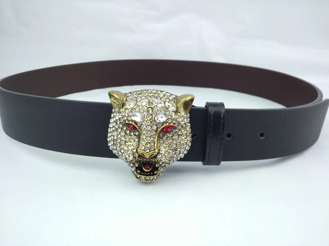 Western Rhinestone Leopard Head Tock Tiger Baskı Deri Erkekler Kemer Hediyesi Jeans2869