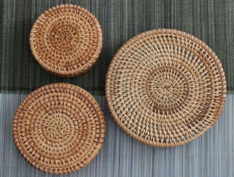 Tappetini tavoli da pranzo in paglia intrecciata 8-16 cm Tovaglietta rotonda in rattan Portabicchieri tazze Isolamento termico mais naturale Accessori la cucina264z