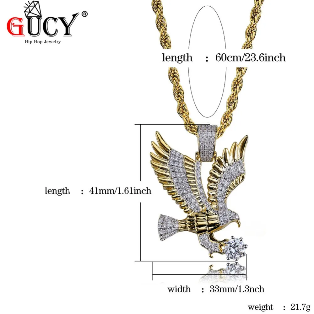 Anhänger Halsketten Gucy Hip Hop Eagle Halskette Goldfarbe plattiert Kupfer All Out Micro a gepflastertes Cz Stones Herren Charme Schmuck256Q