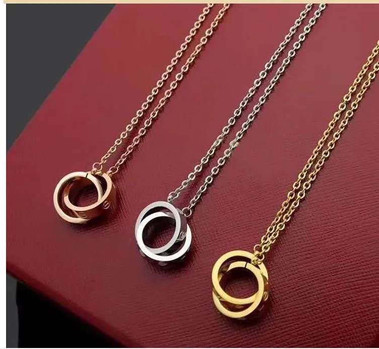 Double ring necklace 18K Rose Gold Lock bone chain short chain pendant for lovers317p