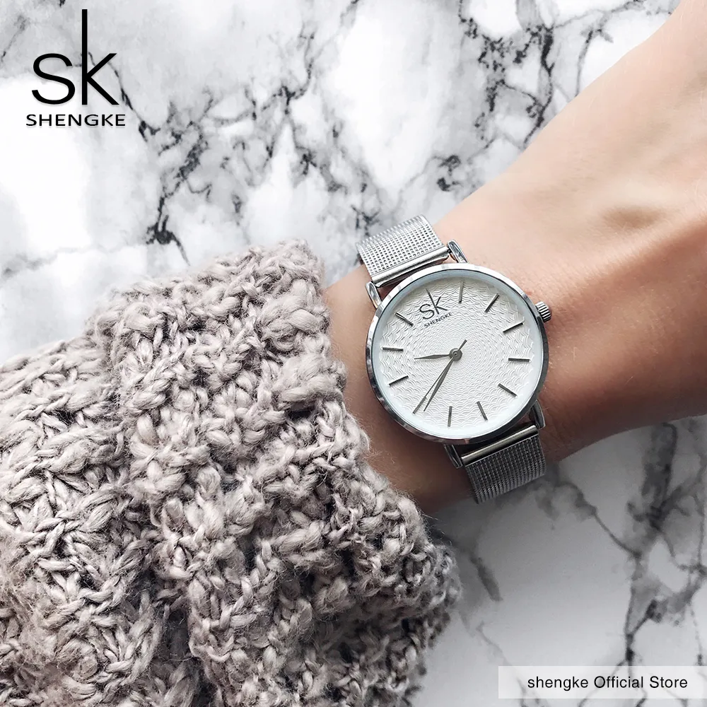 Shengke relógio feminino de luxo famoso mostrador dourado moda design pulseira relógios femininos relógios de pulso relogio feminino sk new338w