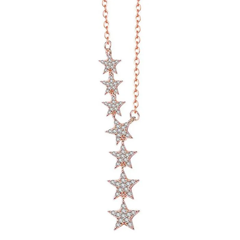 S925 Sterling Silver Shiny Seven Stars Necklace Fashion Cubic Zirconia Pendant Necklaces Women's Rose Gold Silver Necklace2761