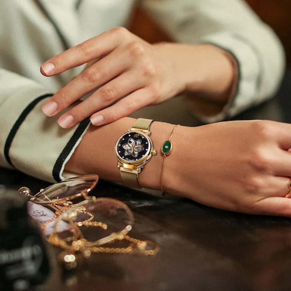 Forsining, recién llegado, reloj mecánico para mujer, marca superior, reloj de lujo con malla dorada y diamantes, reloj femenino resistente al agua, relojes de moda para mujer 220r