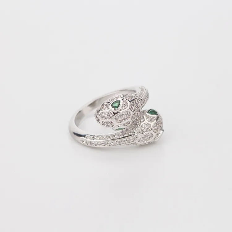 Nova marca de moda conjuntos de jóias senhora latão cheio diamante olhos verdes cabeças duplas cobra serpente 18k ouro pulseiras anéis conjuntos 3317