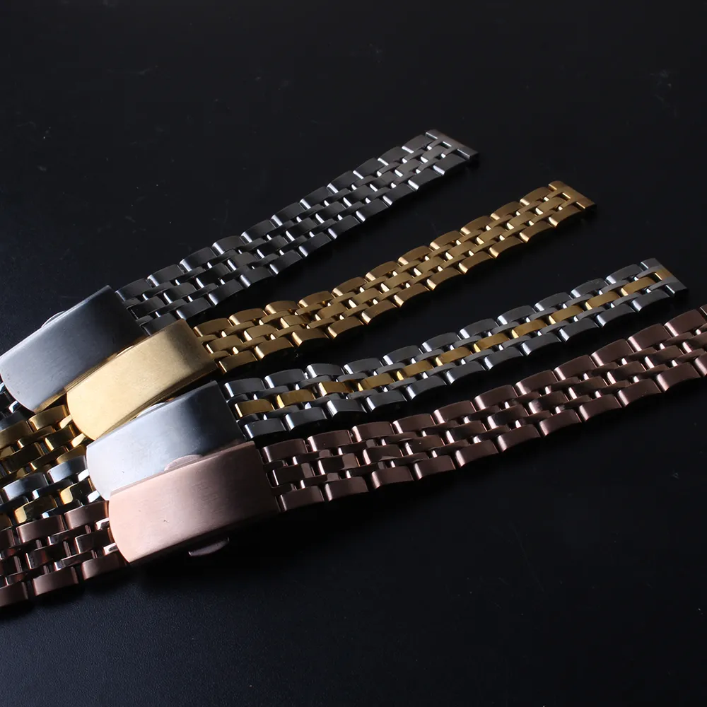 Rostfritt stål Watchband Mini -bredd 10mm 12mm 14mm16mm Rose Gold Silver Gold Watch Band Rand Armband Fold Clasps Distribution C290B