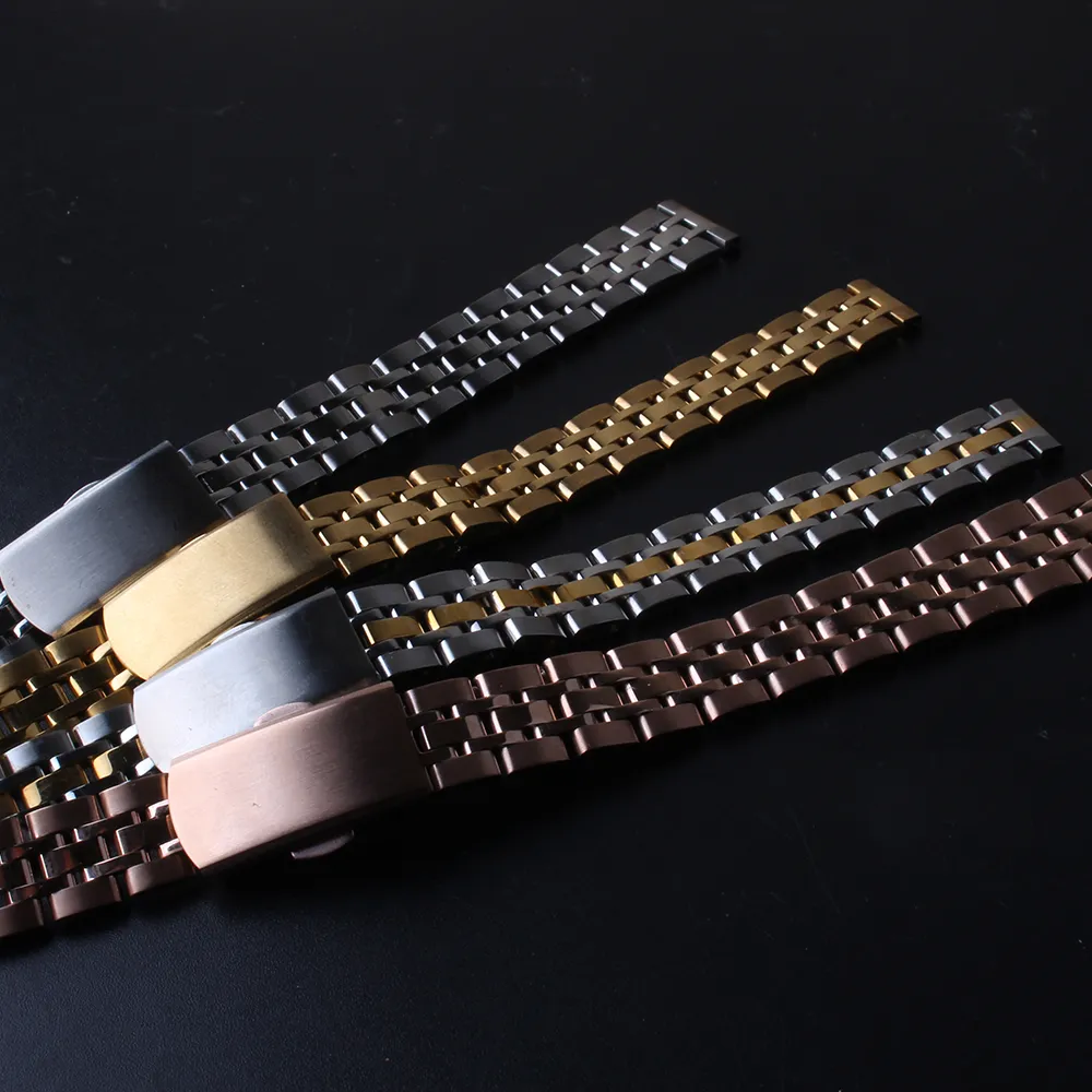 Rostfritt stål Watchband Mini Width 10mm 12mm 14mm16mm Rose Gold Silver Gold Watch Band Rand Armband Fold Clasps Distribution C266U