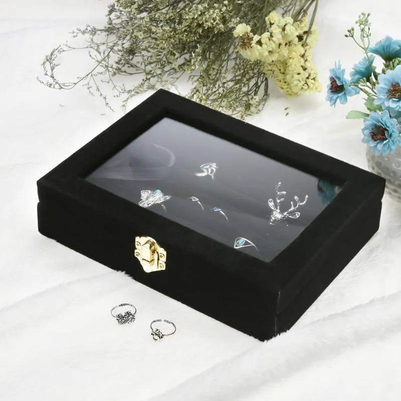 Jocestyle New Velvet Jewelry Jewel Box Jewelry Organizer Display förvaringsglasskyddshållare Rack för ringörhängen C19021601269Y