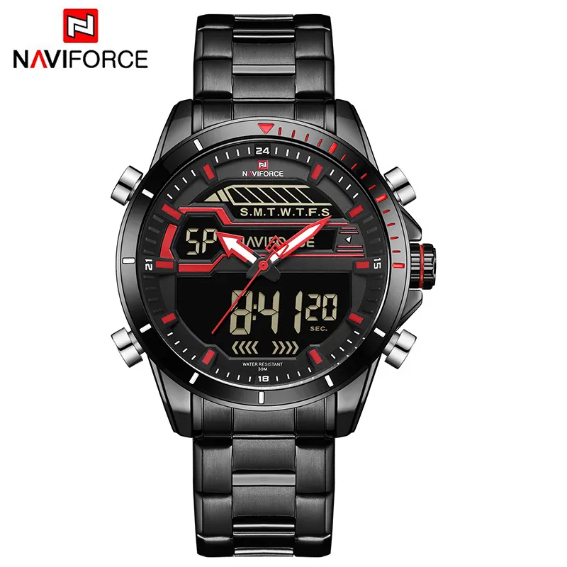 Top Luxury Brand NAVIFORCE Men Sport Watches Men's Quartz Digital LED Clock Men Full Steel Army Military Waterproof Wrist Wat332z