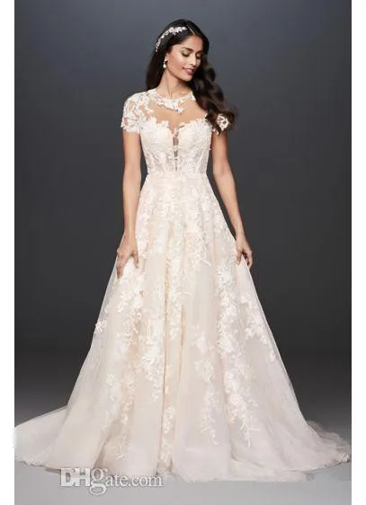 Oleg Cassini grande taille robes de mariée à manches courtes bijou cou princesse jardin pays robe de mariée robe de mariée 206k