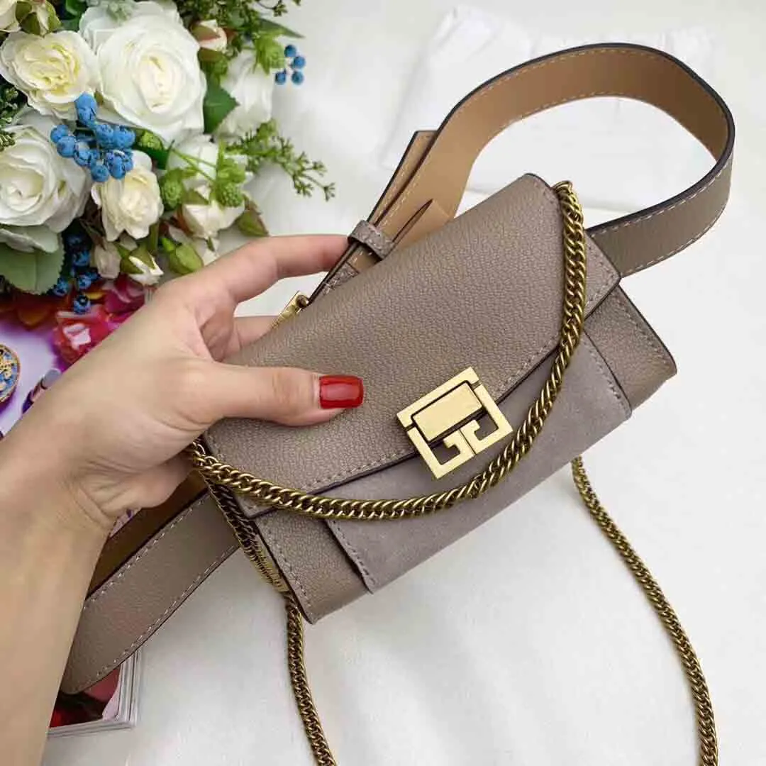 Очень дешевая женская сумочка поперечная мода мода золотая цепочка сумки на плечах подлинная кожаная сумка для талии.