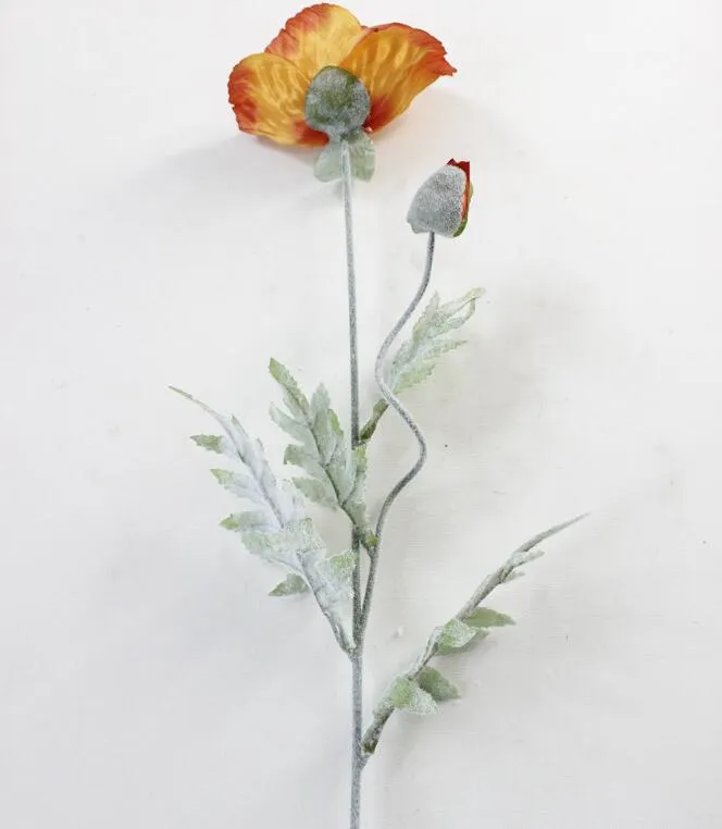 Grande fleur de pavot artificielle avec feuilles, 5 pièces, fausses fleurs artificielles pour automne, décoration de fête à domicile, couronne de fausses fleurs en soie 251P