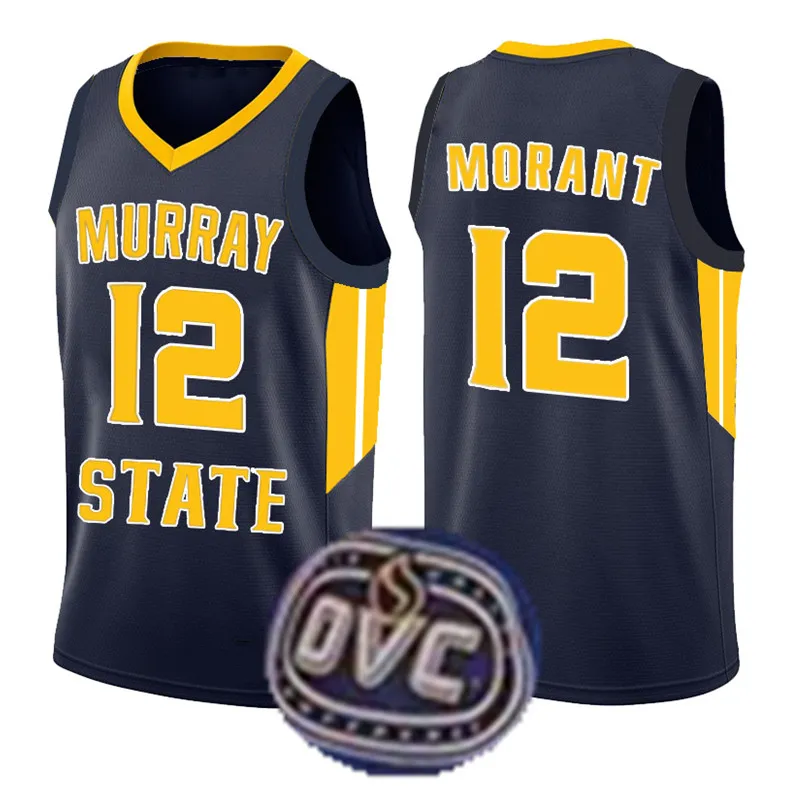 Ja Morant # 12 Murray State College Real forması Erkek Sarı Beyaz Koyu mavi Ja Morant Basketbol Formaları Nakış Logoları