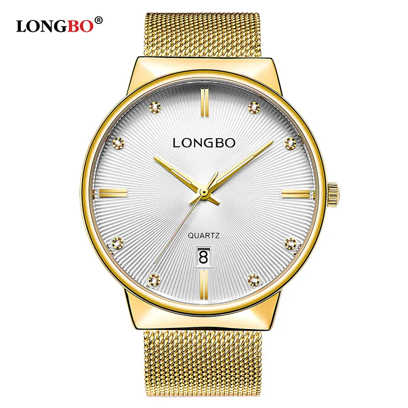 Longbo Luksus Business Mężczyznom Watches Watches Luksusowy zespół ze stali nierdzewnej męski kwarcowy kalendarz para para