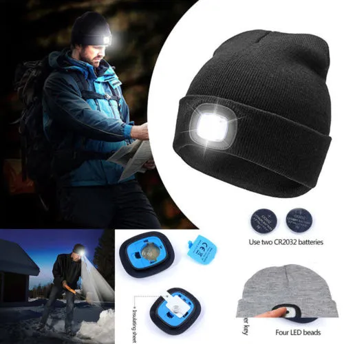Vinter varmare fiske som kör stickad mössa hatt unisex män led lätt stickad hatt för camping klättring utomhusaktivitet268g