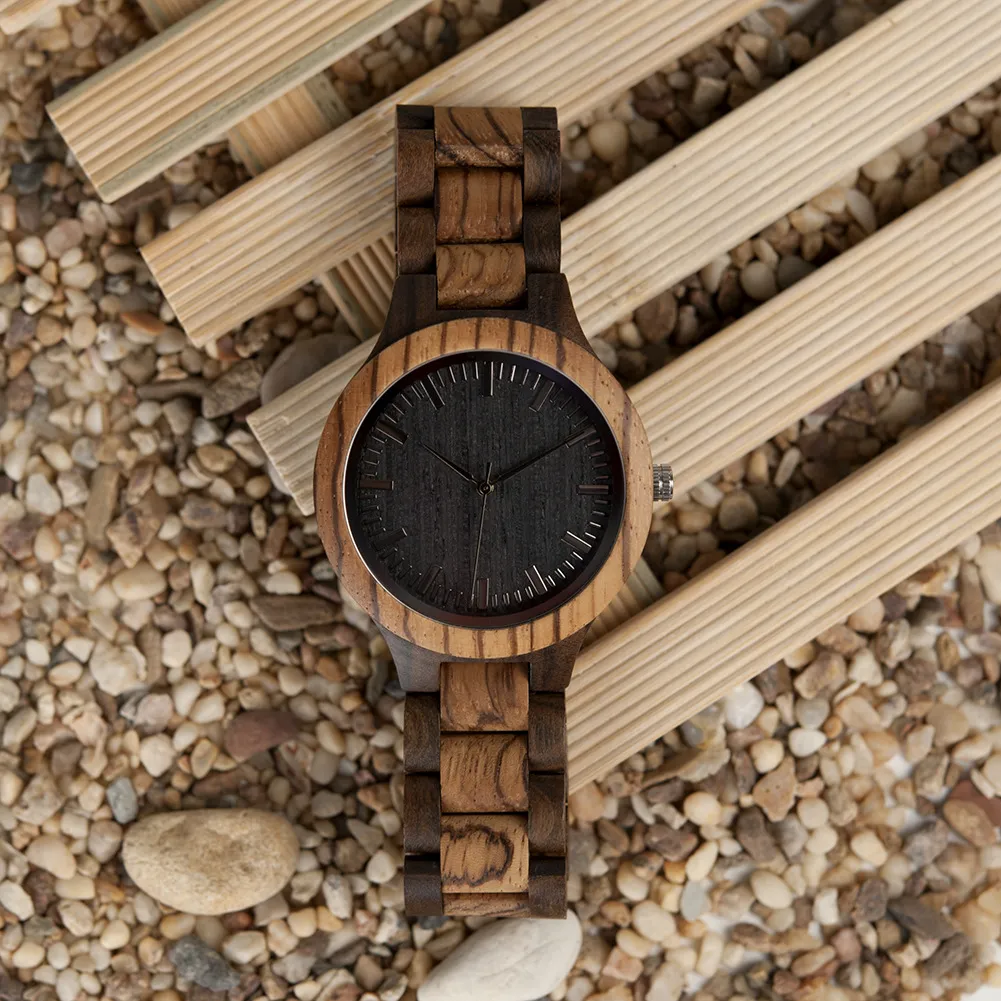 كامل- Bobo Bird D30 Round Vintage Zebra Wood Case Case Case Watch with Bamboo Wood Face with Zebra Bamboo Wood Strap Japanes3409