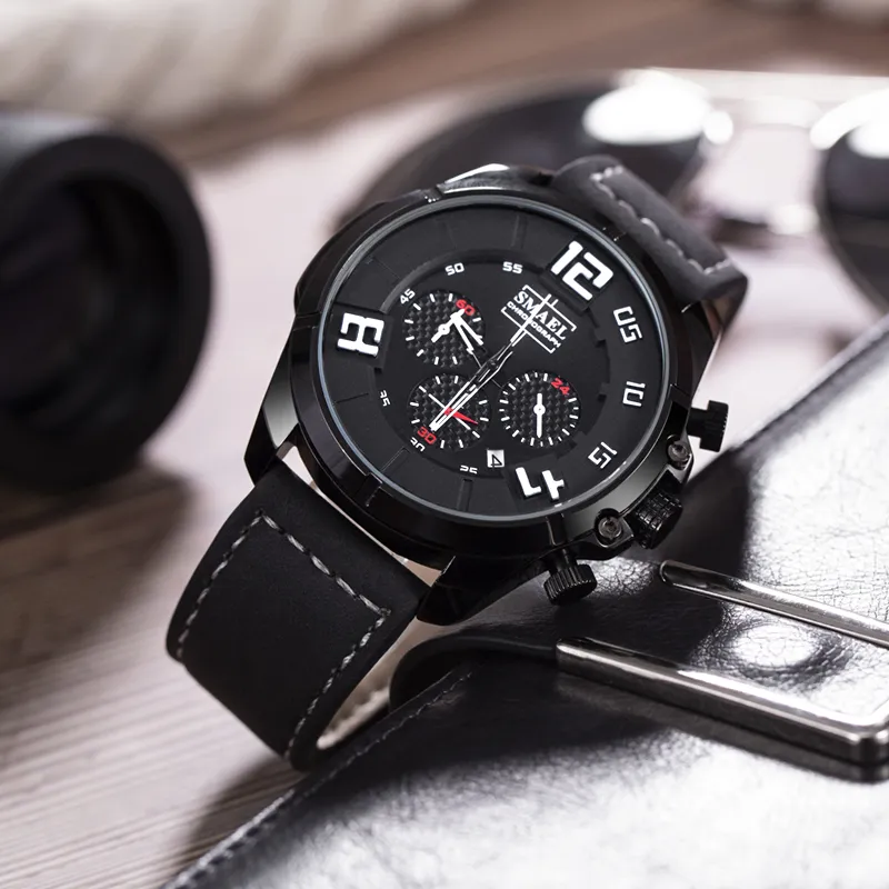 SMAEL nouveau Sport décontracté hommes montres Top marque de luxe en cuir mode montre-bracelet pour homme horloge SL-9075 chronographe montres M2815