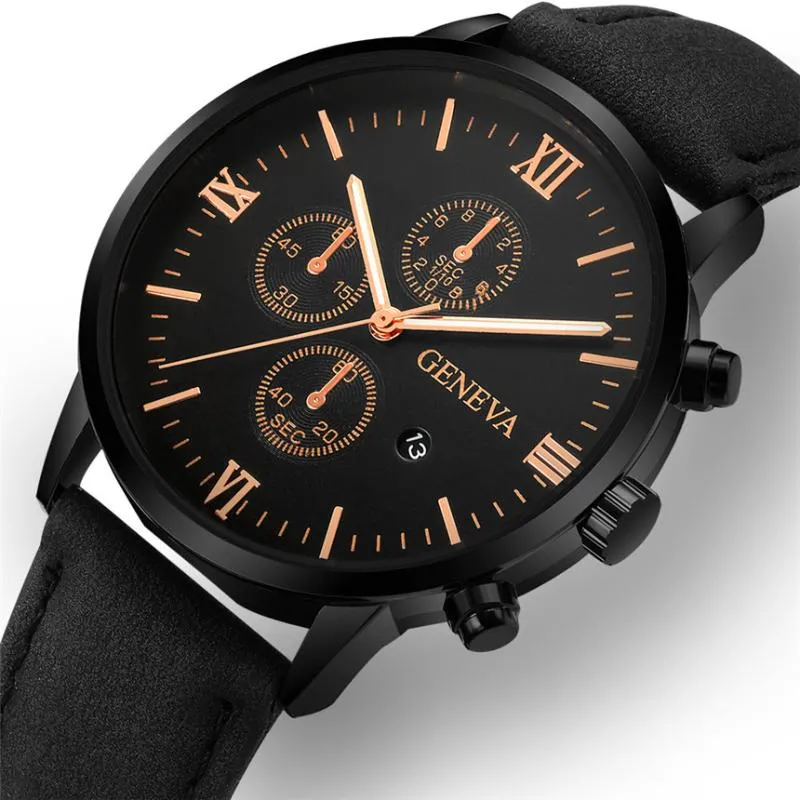 Fashion Geneva Men Date Alloy Case Synthetic Leather Analog Quartz Sport Watch Male Clock Top Relogio Masculino287Y