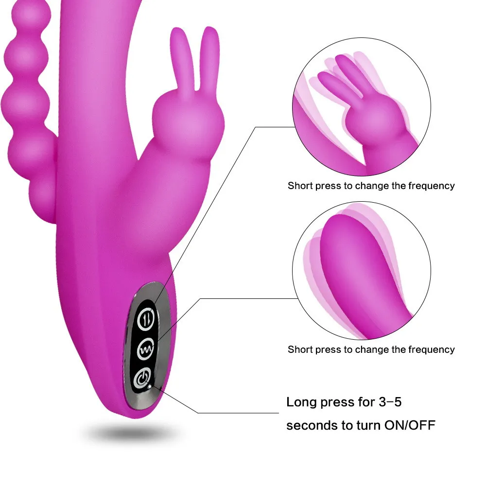 3 in 1 G-Spot coniglio anale vibratore dildo giocattoli adulti del sesso con 10 modalità di vibrazione le donne ricaricabile clitoride vaginale stimolato T200517