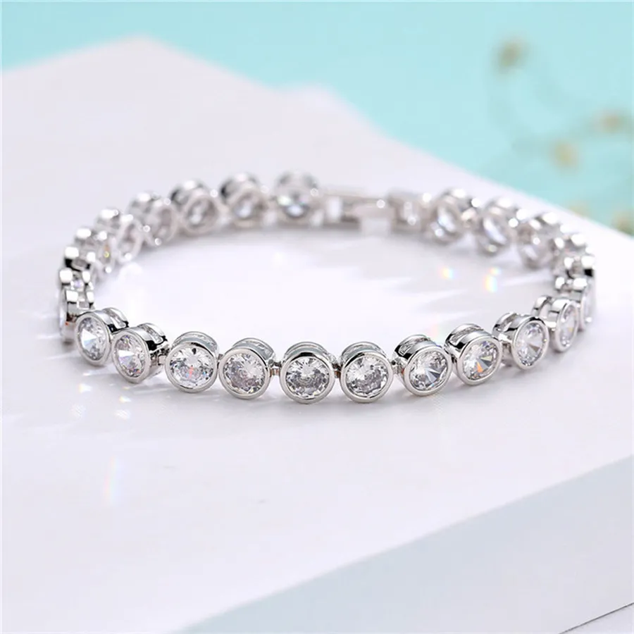 Fashion Brands Designer Round Cut CZ Stone Bracelet for Women Classical Tennis Bracelet & Bangle Jewelery Gift346w