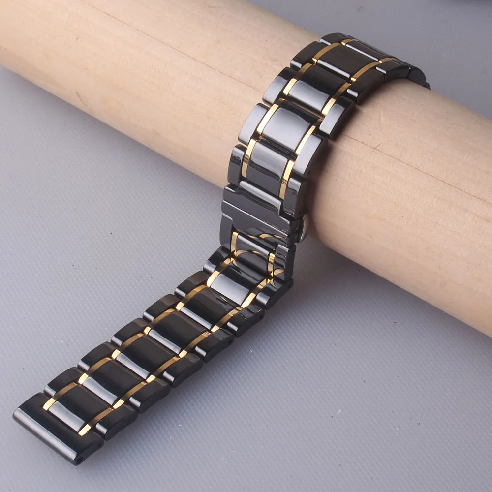 20mm 21mm 22mm 23mm 24mm Bracelets de montre en céramique STRAP Accessoires de montre de haute qualité Noir avec or pour montre intelligente hommes femmes releas316w