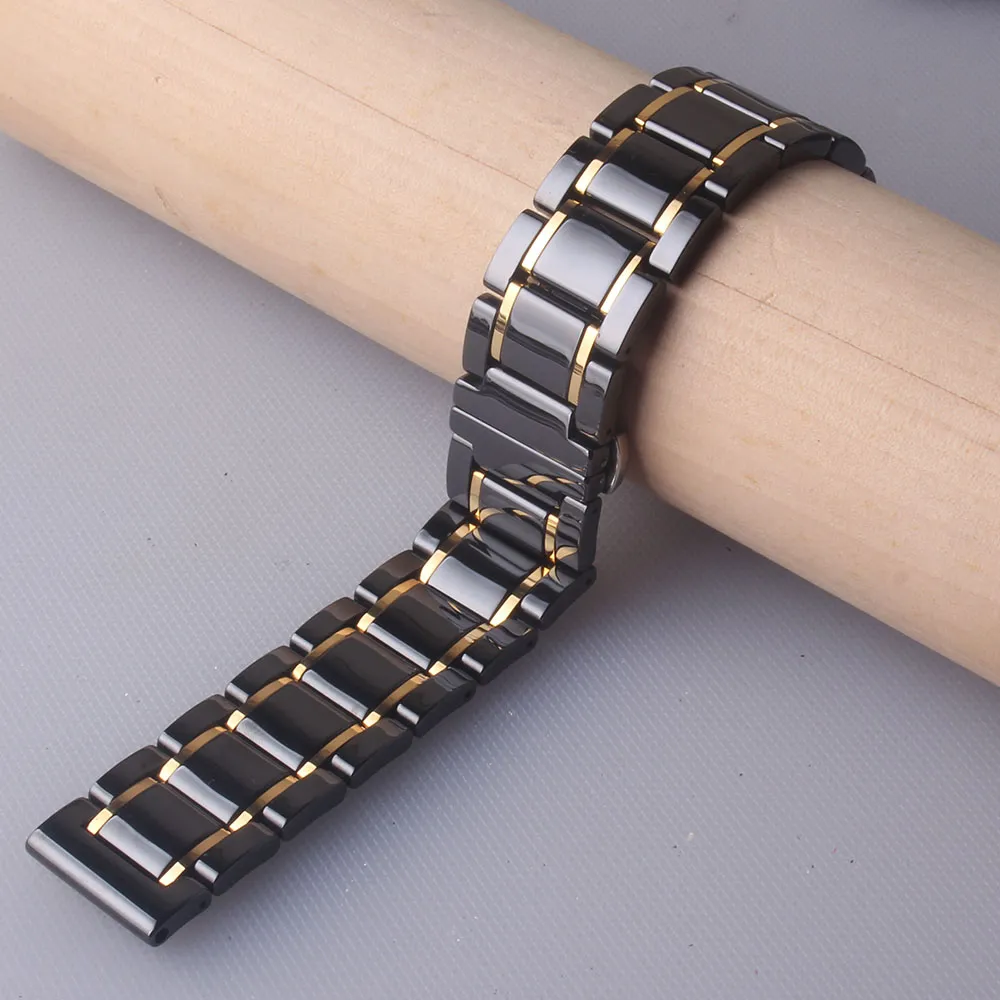 20mm 21mm 22mm 23mm 24mm Ceramic Watchbands Strap Högkvalitativ klocktillbehör svart med guld för smarta klockmän kvinnor Releas316w