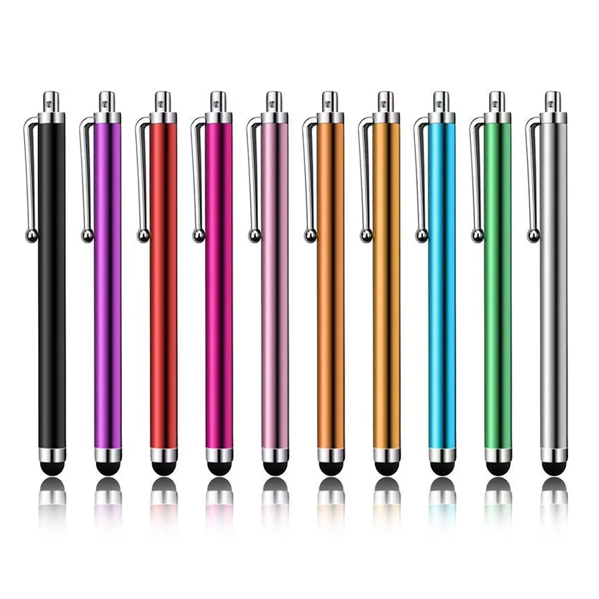 Uzun kapasitif ekran metal kalem kalemi 9.0 Samsung cep telefonu tablet PC için klipli dokunmatik kalemler
