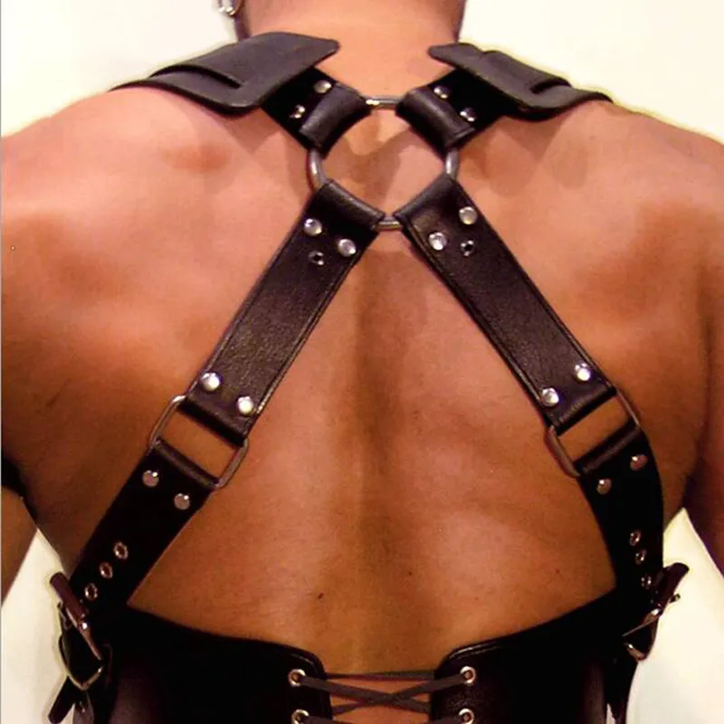 Мода искусственная кожа Регулируемая сексуальная мужчина для корпуса жгут жгут жгут рабство металлическое панк -рок -рабство.