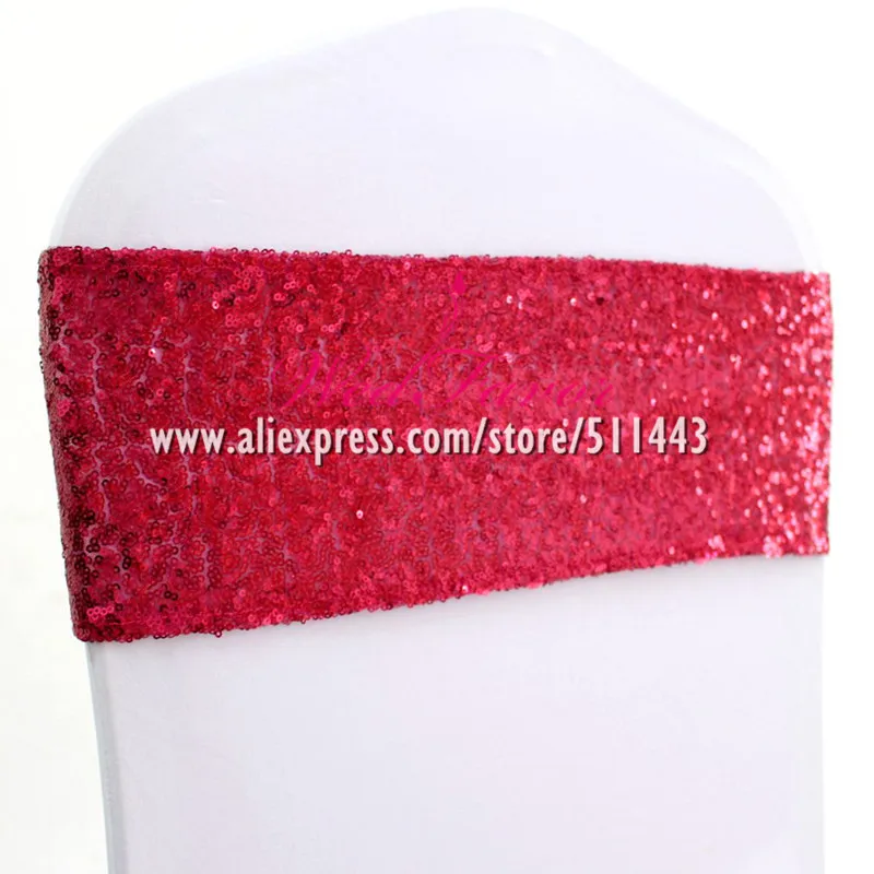 Sparkly Gold Silver Spandex Sequin Cairs Sash Bands مرنة Lycra Glitter Chair Ties El Event Wedding Decoration193e
