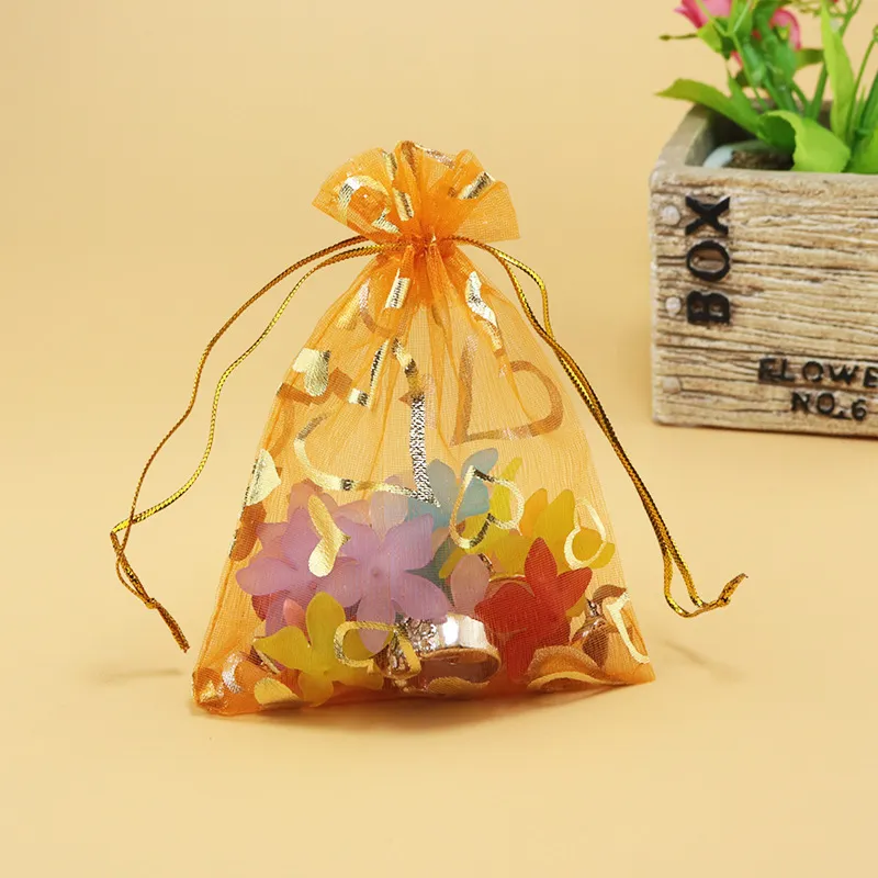 Hjärta Small Organza Candy Jewelry Bags Gift Puches 11 Färger 7x9cm Öppet Gold Silver Heart 500st HJ246229U