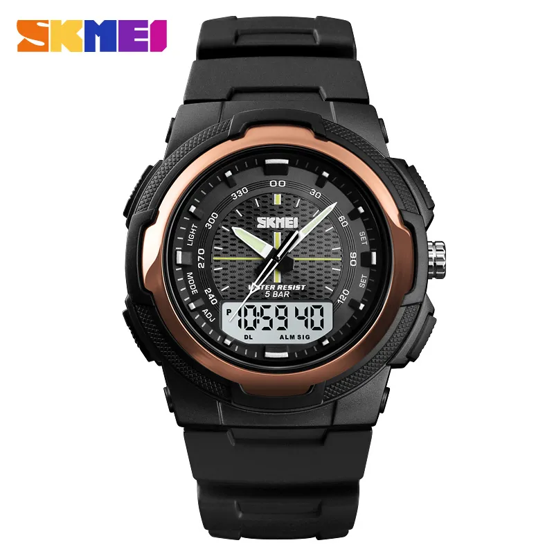 SKMEI Mannen Horloge Outdoor Sport Elektronische Horloge Man Militaire Horloges Mannen PU Band Horloge Quartz Horloges Dubbele Klok 1454285F