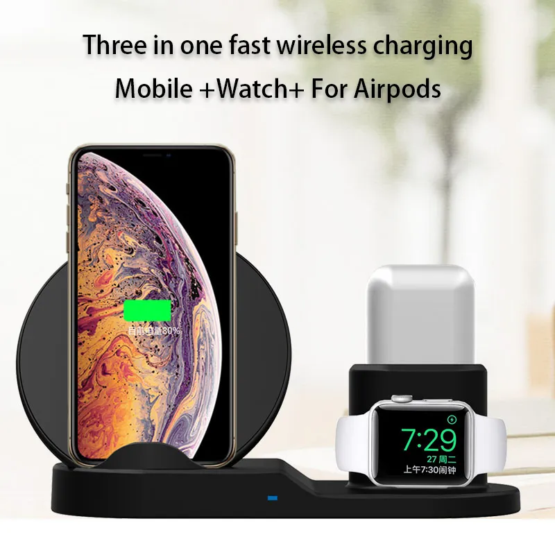 3in1 Base de charge rapide Qi Habit de chargeur sans fil pour Apple Watch Series1 2 3 4 5 pour AirPods iPhone X XS 11pro Max XR Cell Phone5073518