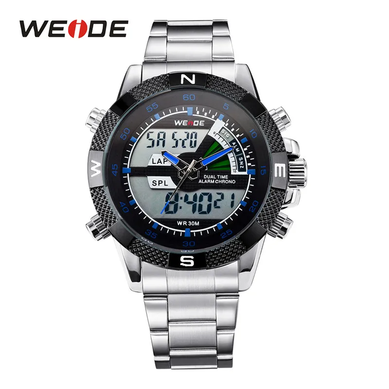 Reloj de pulsera WEIDE con pantalla Digital para hombre, reloj deportivo de lujo, militar, con correa de acero inoxidable, reloj de pulsera de cuarzo, reloj Masculino 2855