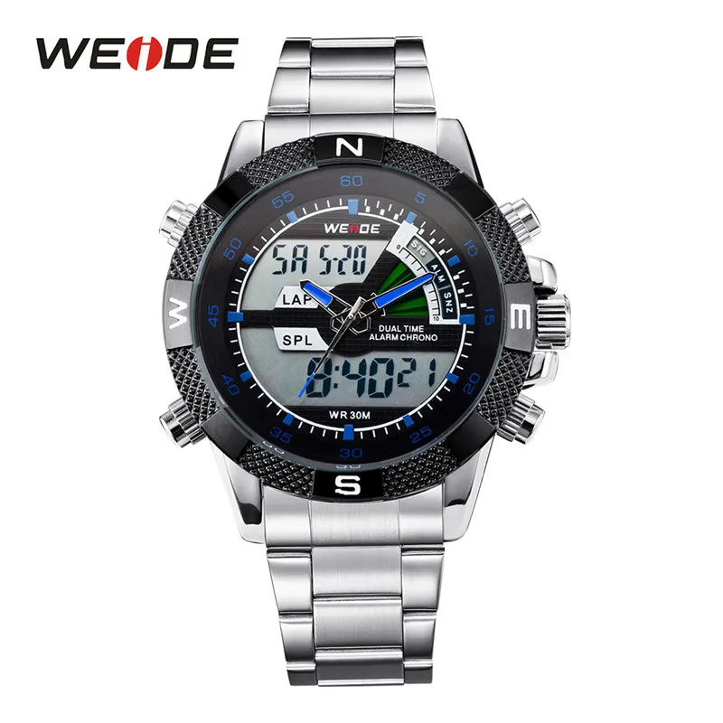 WEIDE Display Digitale Mens Sport Hours Luxury Business Militare Cinturino in acciaio inossidabile Orologio da polso al quarzo Orologio Relogio Masculino314v