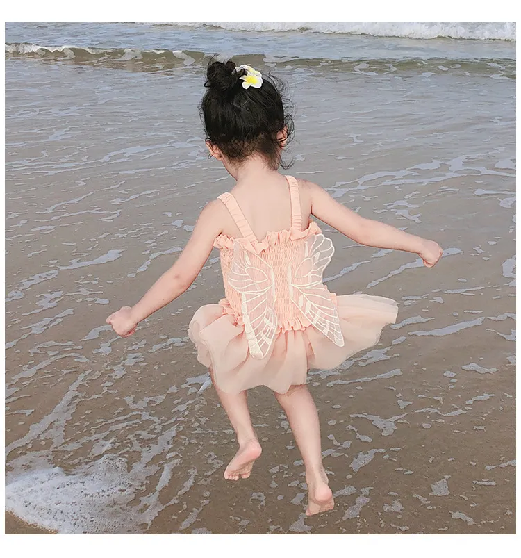 INS Baby Girls Angel Wings traje de baño Summer New Kids Butterfly Suspender Princess Traje de baño Niños Vestido de baño C6287