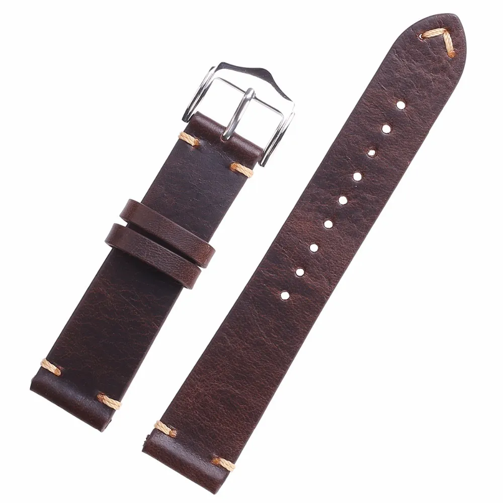 Eache handgemaakte wax olie huid horlogebanden vintage lederen horlogeband kalfsleer horlogebanden verschillende kleuren 18mm 20mm 22mm T275J