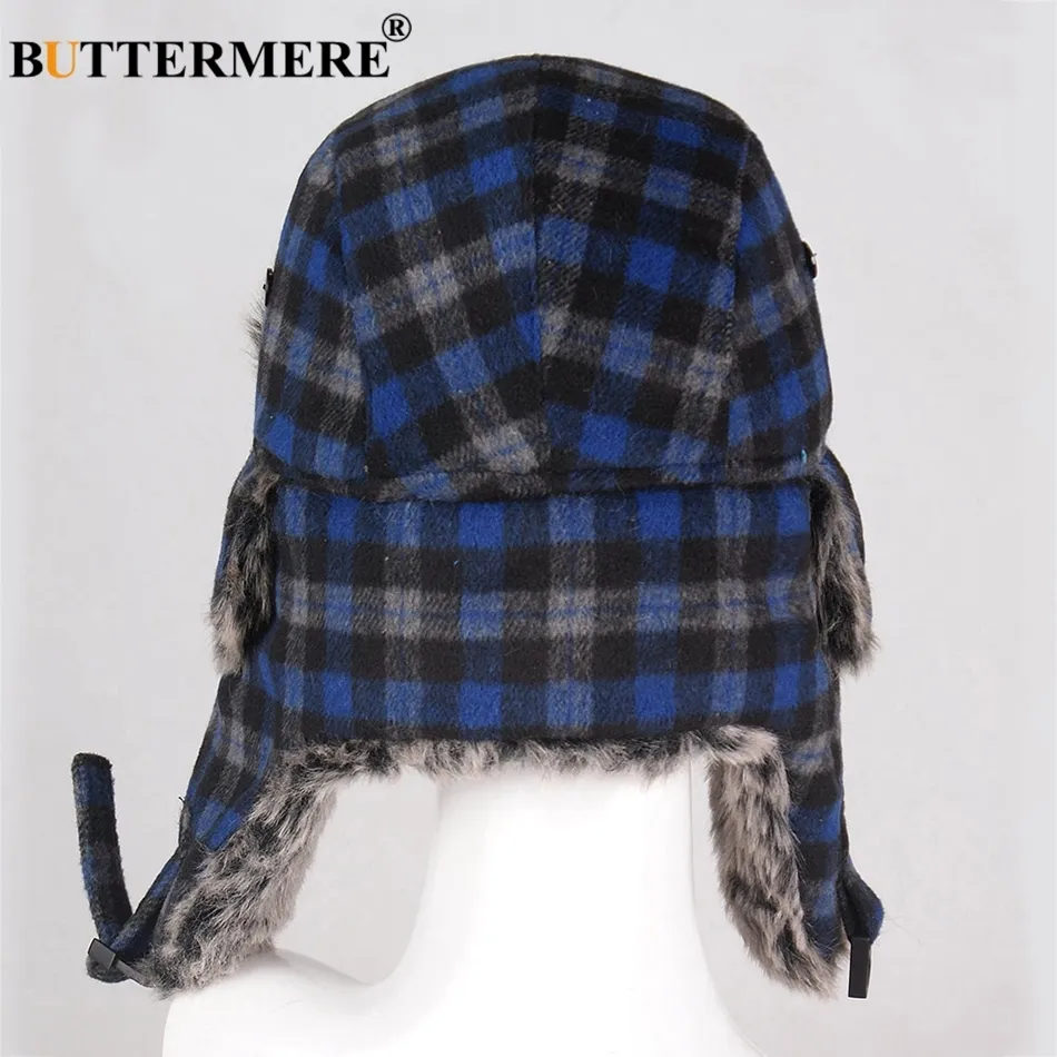 Buttermere chapéus de inverno para homens bombarbeiro chapéu pele vermelha quente earflap tampa impermeável mulheres grossa xadrez russo urshanka chapéu preto y200110