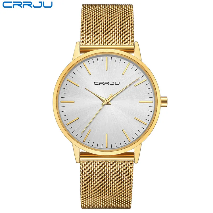 Relogio Masculino CRRJU Men Gold Watch Male Stainless Steel Quartz Golden Slim Wristwatches for Man Casual Watches Gift Clock269c