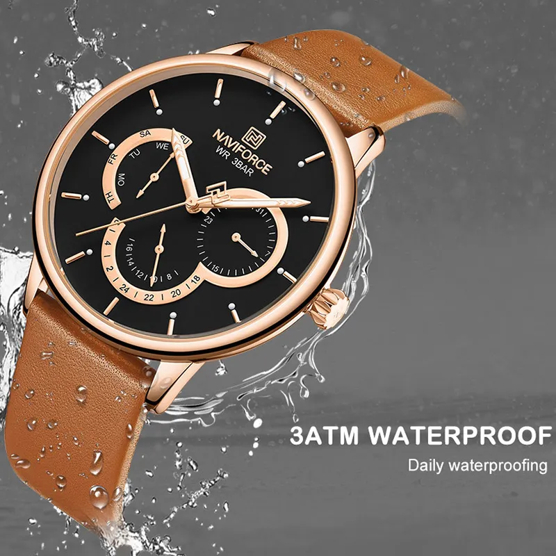 NaviForce Men zegarek moda biznesowy zegarek dla mężczyzn skórzany wodoodporny kwarcowy kwarcowy na rękopis 24 -godzinny męski zegar renogio Masculino271t