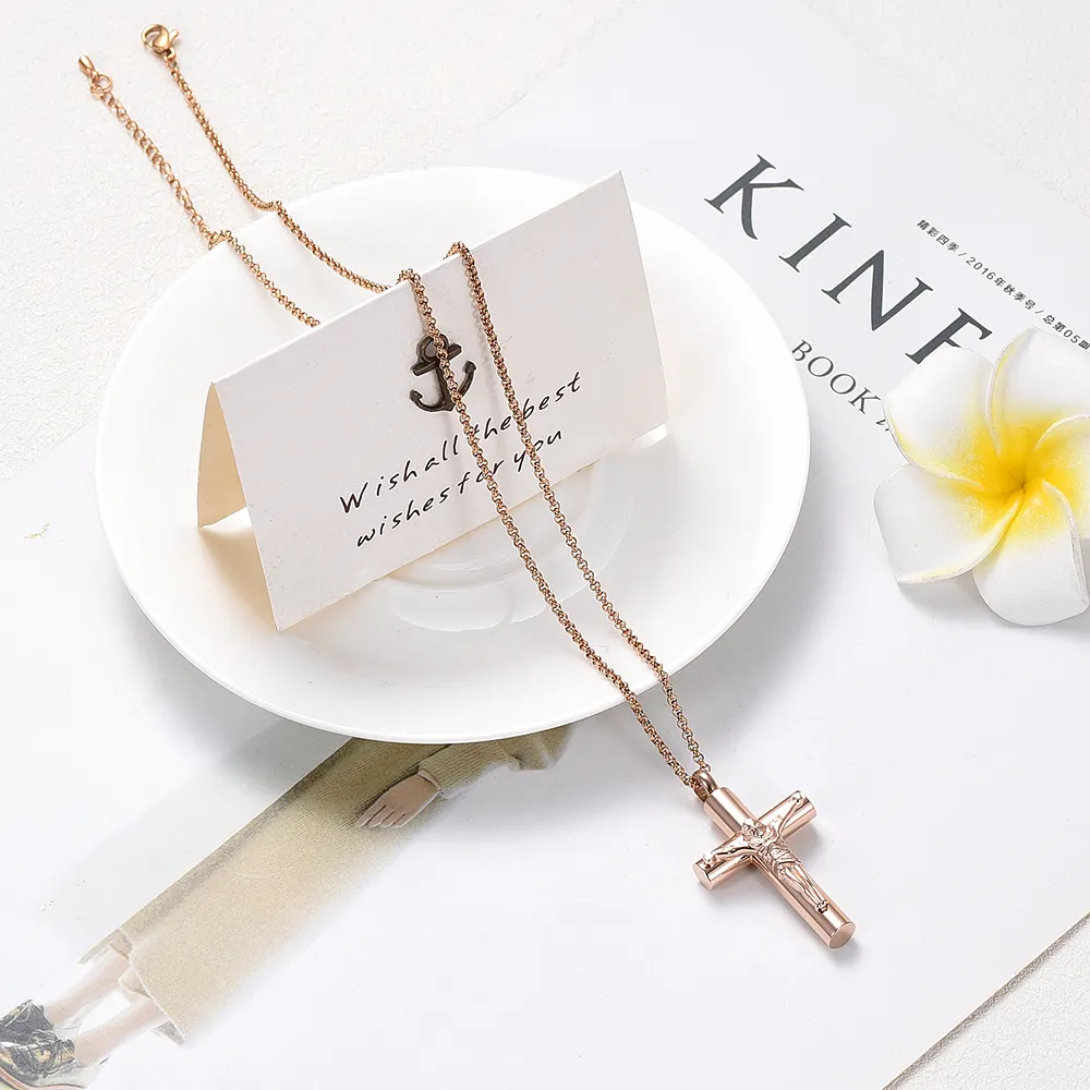 IJD11129 Jésus Cross Cross Pendant Pendant Rose Gold Femmes Abit de cadeau Human Crémation Human