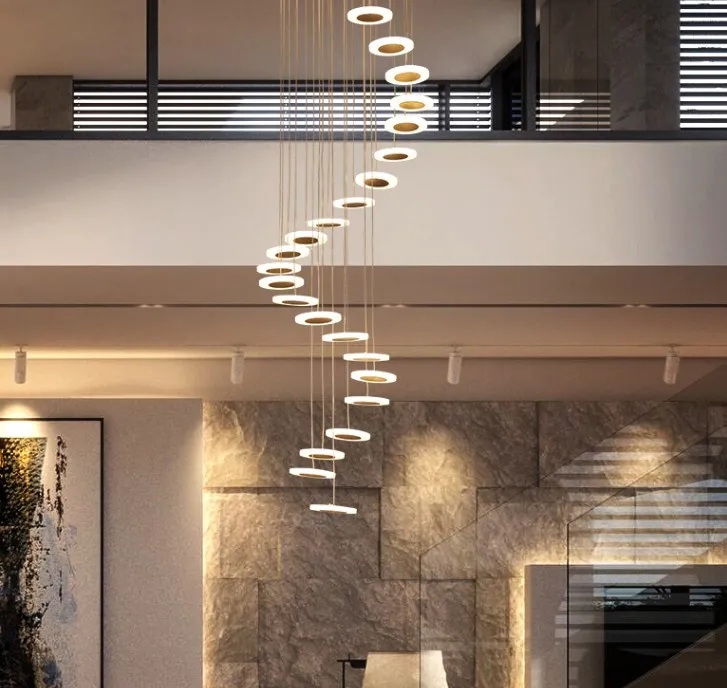 Duplex bâtiment longues lampes suspendues lustre led cage d'escalier rotative lampe de bar nordique Villa el personnalité créative LLFA290N