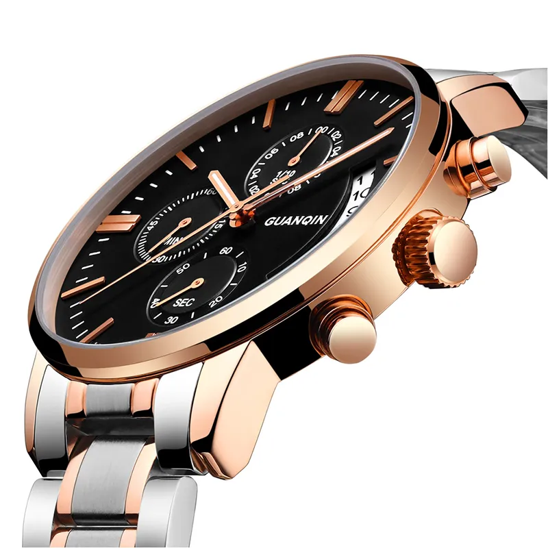 Relogio Masculino męskie zegarki Top marka luksusowy guanqin chronograf świetliste zegar sportowy kwarcowy zegarek ze stali nierdzewnej Watch211y