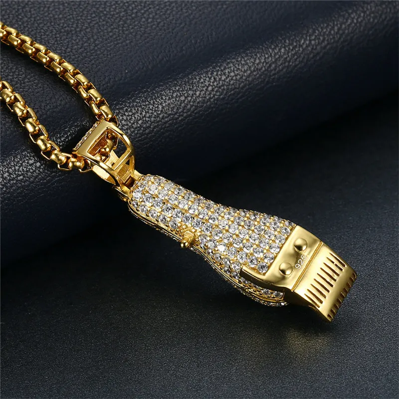 Hip Hop glacé 3D rasoir pendentif or argent plaqué Micro pavé hommes charme Bling Jewelry251S
