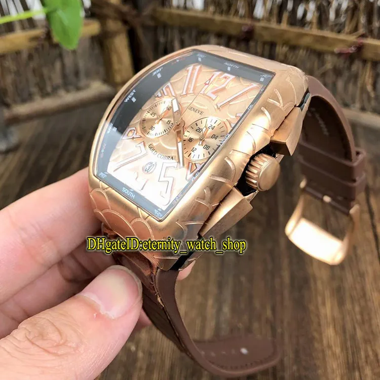 NY SARATOGE V 45 SC DT COBRA Snake Mönster Dial Japan VK Quartz Chronograph Movement Mens Watch Rose Gold Case Leather Strap Watc274o