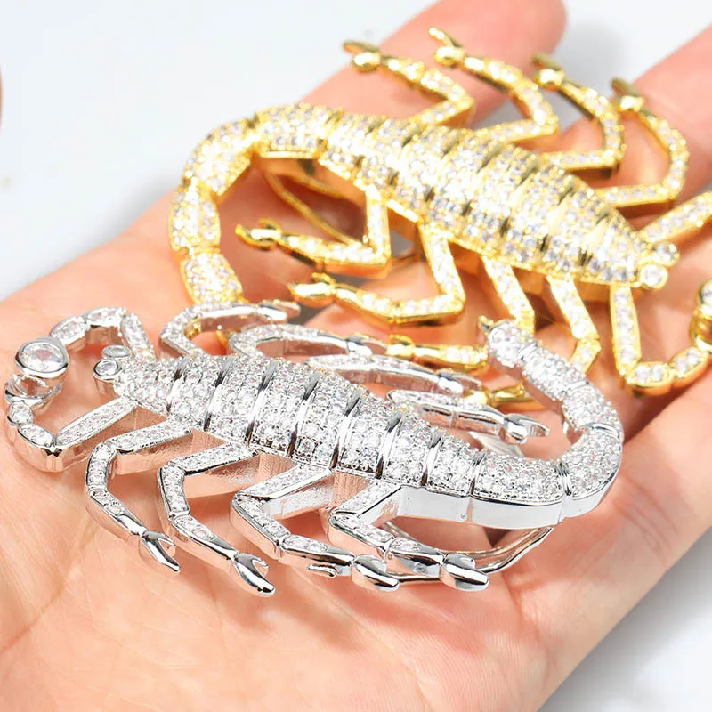 Collier avec pendentif Scorpion Animal 3D en or 18 carats, Zircon glacé avec chaîne en corde pour hommes et femmes, bijoux Chram Hip Hop, cadeau 296v