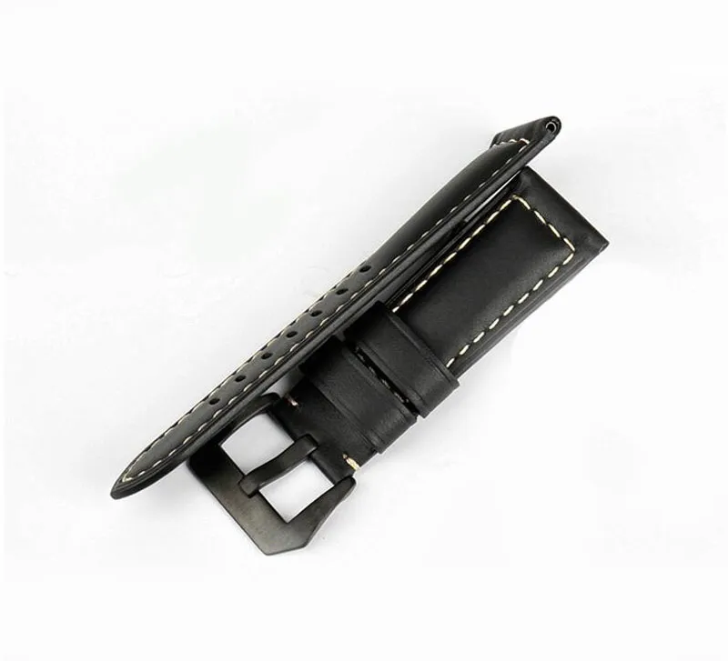 22 24 26 mm Watchband Men Black Brown Smooth Echte lederen horlogeband Roestvrij stalen zilveren Pin Buckle Tools3066483